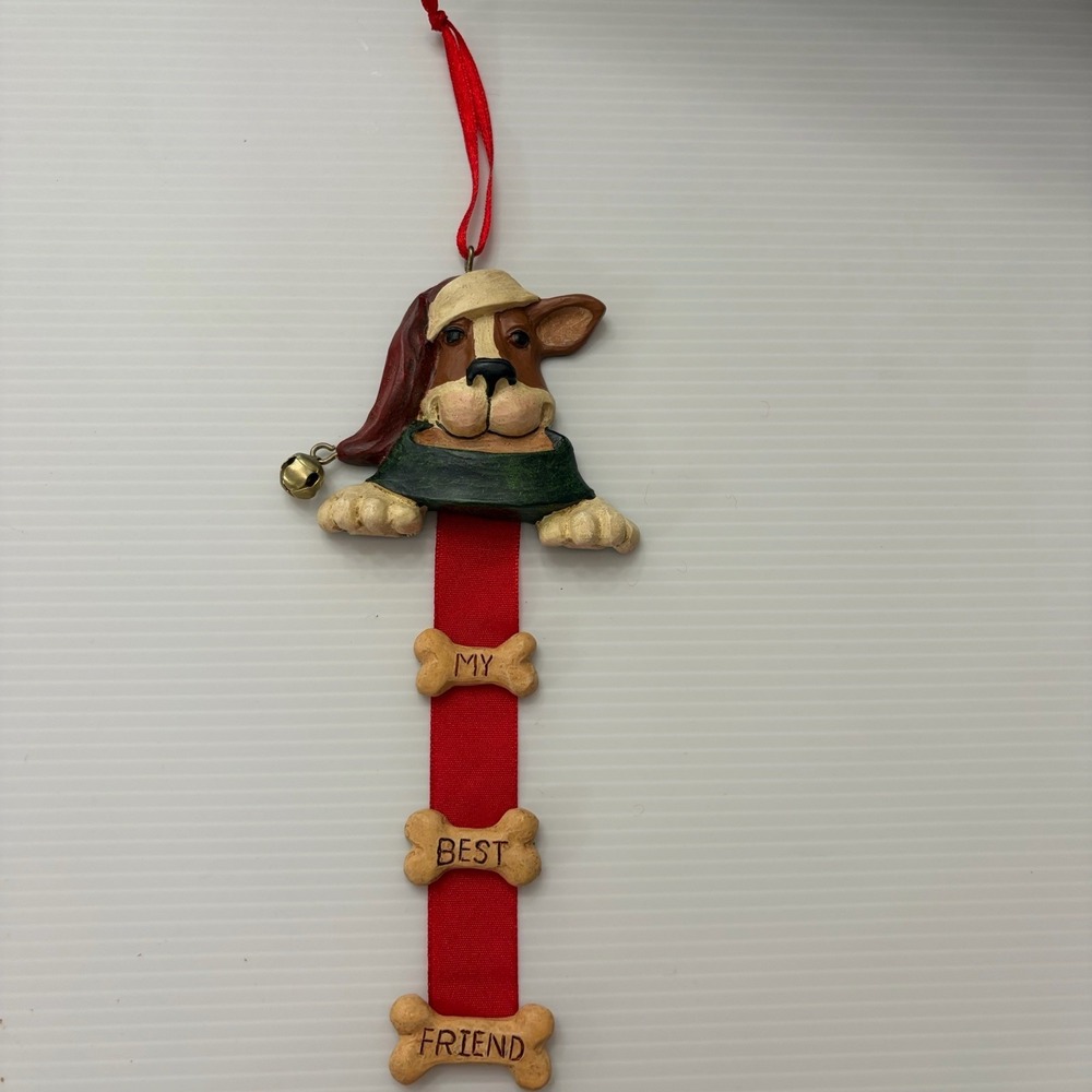 1998 FIGI Basset Hound Christmas Tree Ornament "My Best Friend" Dog Santa Hat